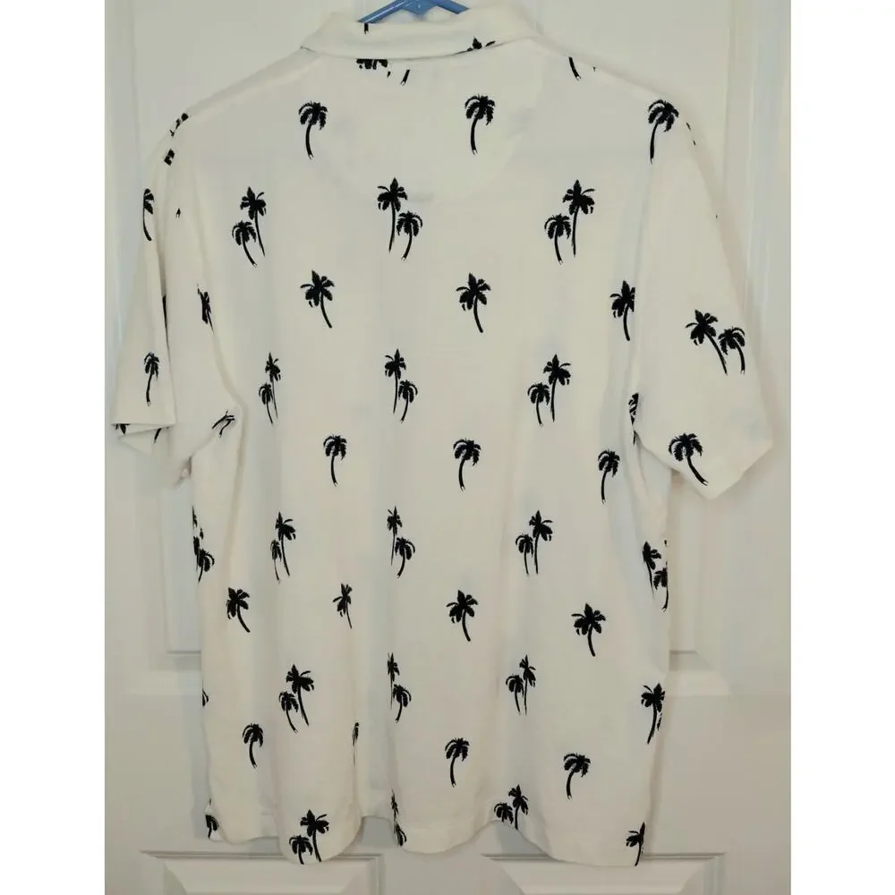 VTG Polo Ralph Lauren Palm Tree Print Polo Shirt White Black Blue L Cruise 2002